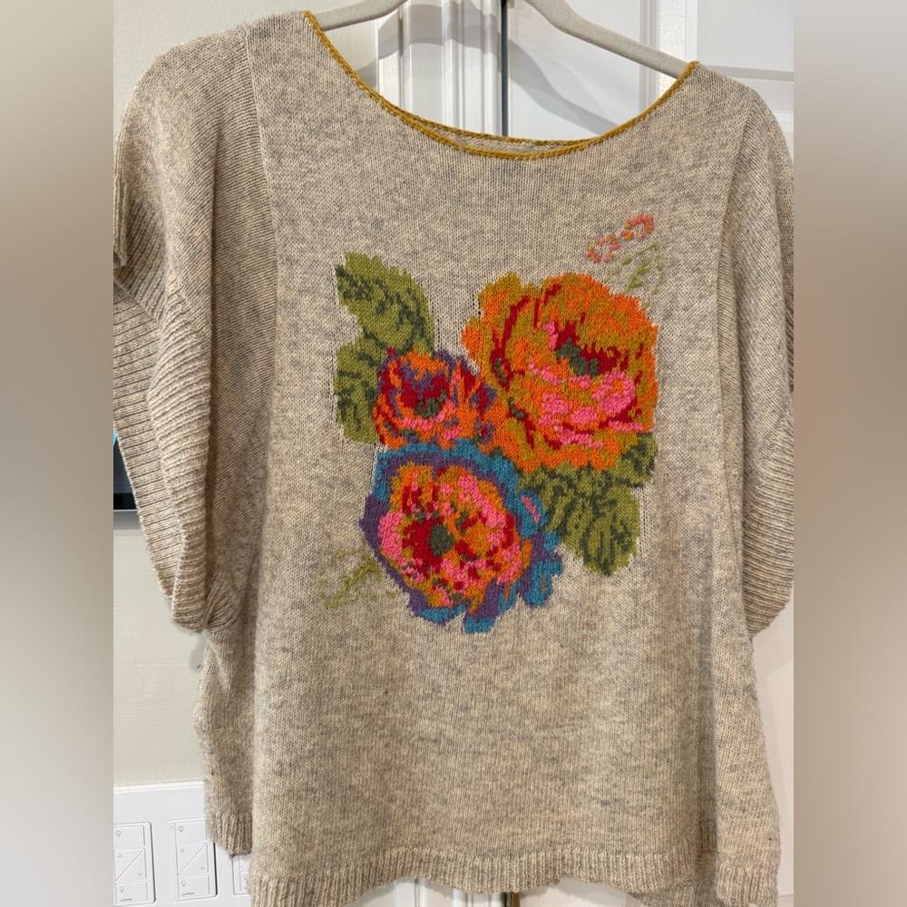 Angel Of The North Beige Sweater with Floral Design